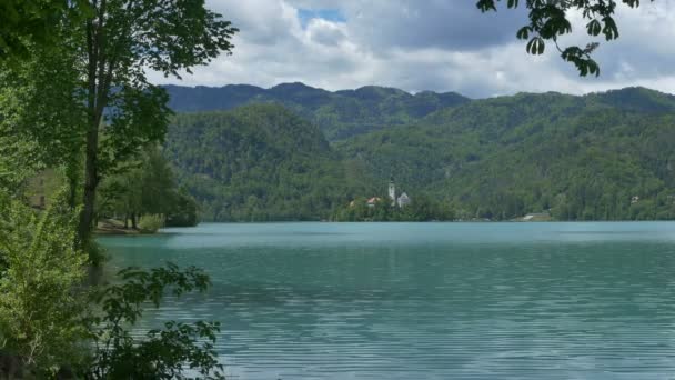 Utsikt Över Vackra Sjön Bled Slovenien — Stockvideo