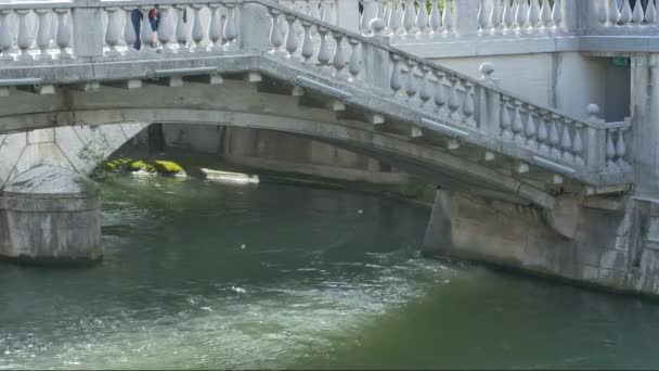 Vista Dos Pilares Pedra Ponte Tripla Liubliana Eslovénia — Vídeo de Stock