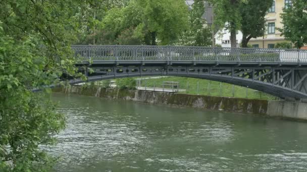 スロベニア リュブリャニカ川の橋の眺め — ストック動画