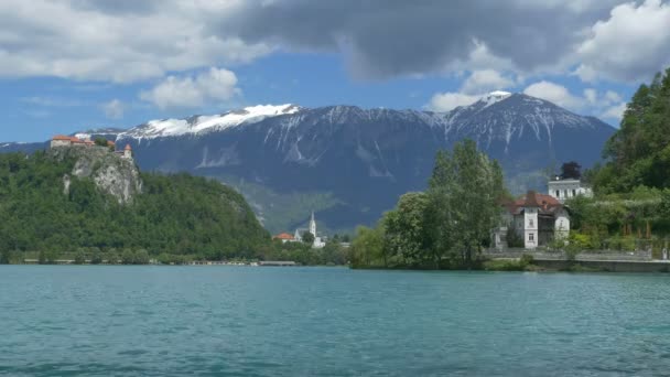 View Julian Alps Mountains Bled City Slovenia — Stock Video