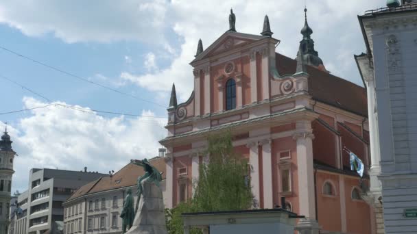 View Franciscan Church Annunciation Ljubljana Slovenia — Stock Video