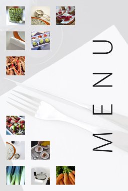 Birçok yemekleri ve yemek restoran menüsünde bir kolaj
