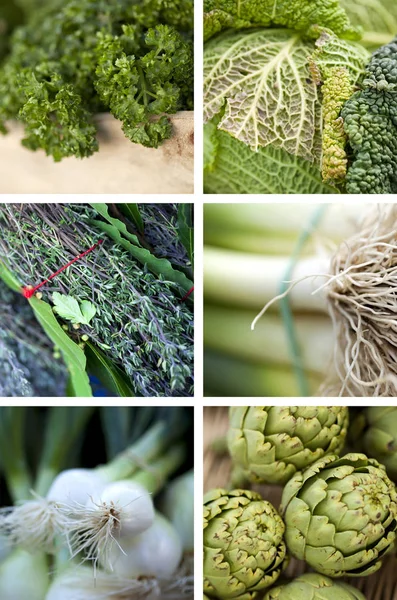 Vegetales Verdes Comida Vegetariana Collage —  Fotos de Stock