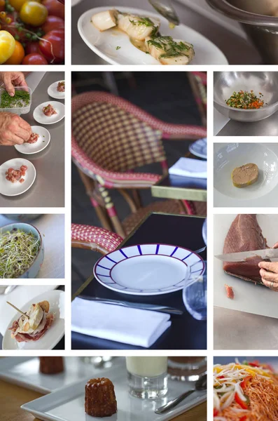 Collage Aus Gerichten Und Kochen Einem Französischen Bistro — Stockfoto