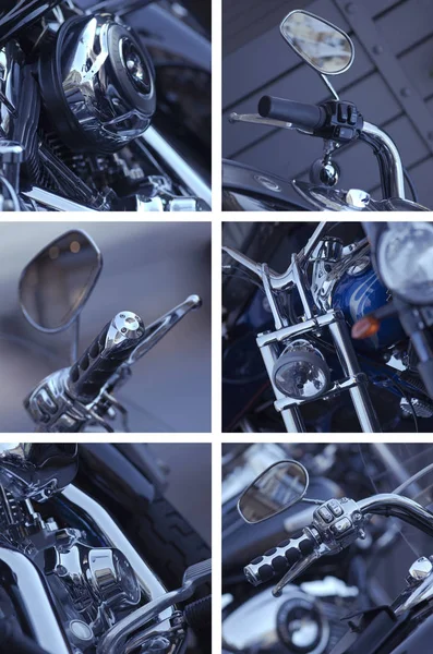 Collage Various Motorbikes Bodies Accessories — Stock Photo, Image