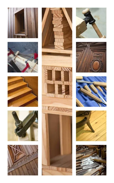 Collage Wood Carpentry Cabinetmaking — Stock Photo, Image