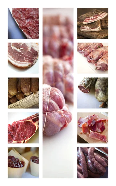 Vários Pedaços Carne Uma Colagem Carnificina — Fotografia de Stock