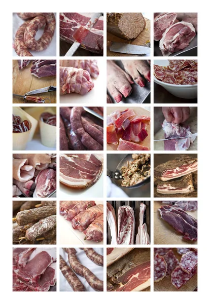 Vlees Van Varkens Rundvlees Gerechten Een Collage Van Voedsel — Stockfoto