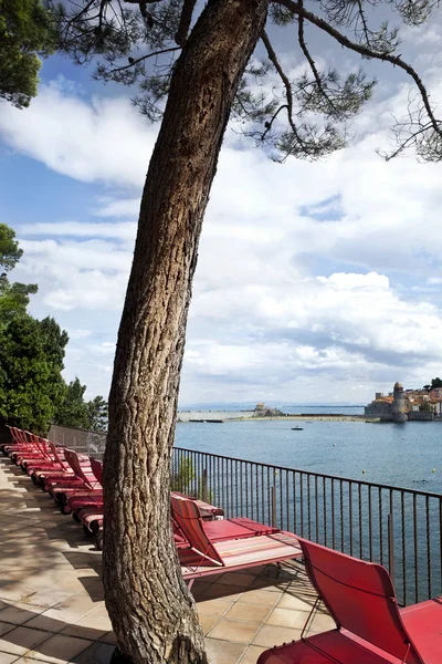 Deck Chairs Terrace Facing Mediterranean Sea — Stock Photo, Image