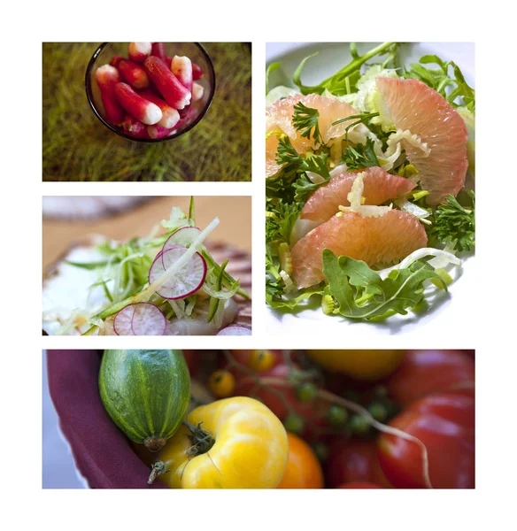 Rohes Gemüse Für Ein Gesundes Abendessen Auf Einer Collage — Stockfoto