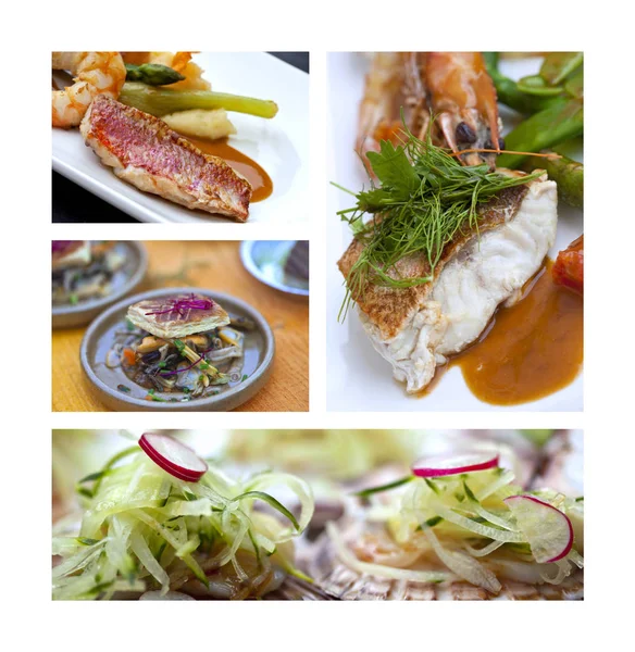Collage Fish Dishes Restaurant — Stock Photo, Image