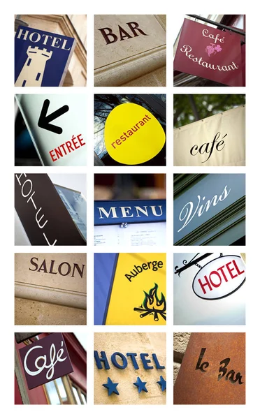 Restaurant Hotel Signs Collage — Stock Photo, Image