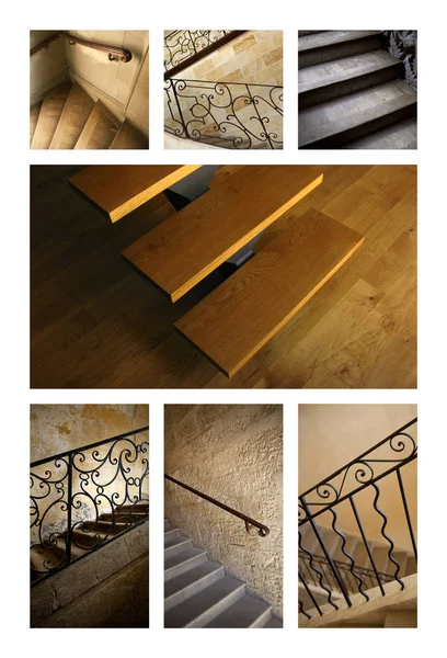 Various Staircases Handrails Collage — Stock Photo, Image