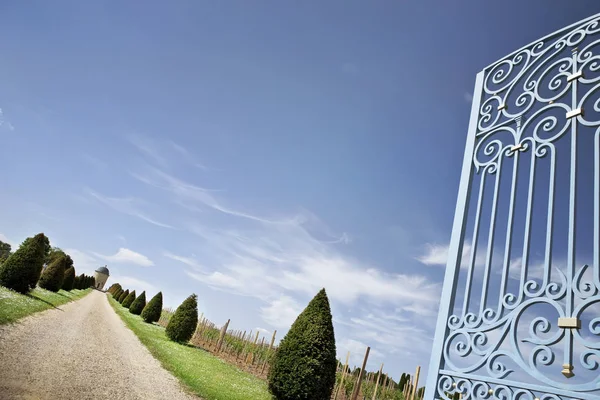 Open Wrougt Iron Gate Bordeaux Winery — Stock Photo, Image