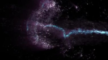 Sağdan mor duman havuzuna akan parlak mavi toz parçacıkları - animasyon