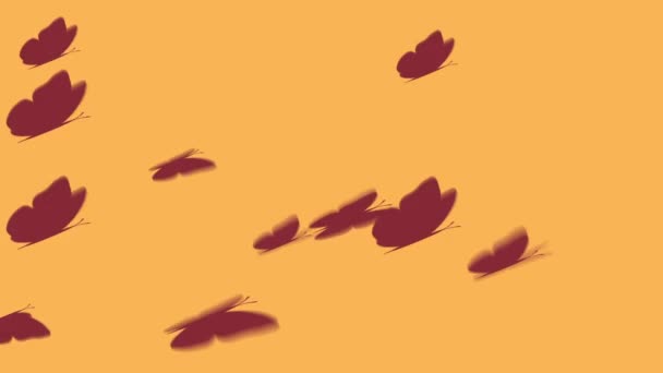 Turuncu Arka Planda Uçuşan Kahverengi Kelebekler Animasyon — Stok video