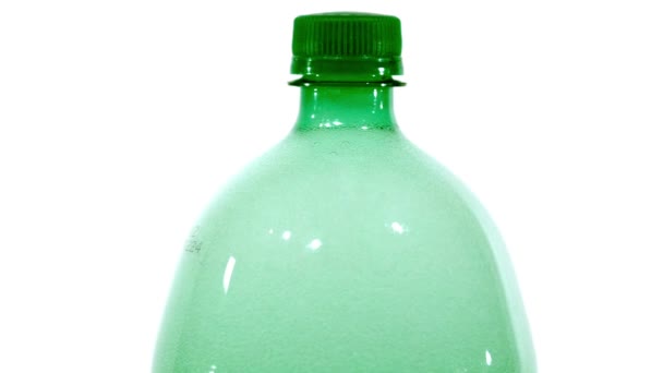 Beautiful White Bubbles Seeping Green Bottle Slow Motion — Stock Video