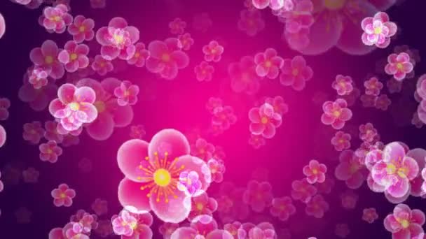 ピンクの背景に飛ぶかなり透明な花 アニメ — ストック動画
