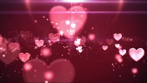Mooie Roze Knipperende Harten Vervagen Sprankelend Donkerroze Achtergrond Animatie — Stockvideo