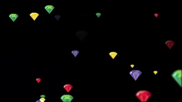 Diamantes Colores Cayendo Fondo Negro Animación — Vídeo de stock