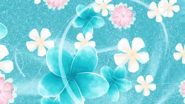 Beautiful Bright Pastel Flowers Blue Bubbly Background Animasi — Stok Video