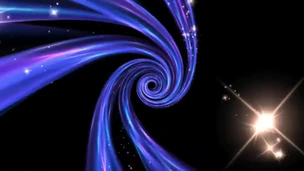 明るい青 光沢のある キラキラとした渦巻が黒を背景に アニメ — ストック動画