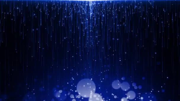 Cascada Luz Azul Partículas Fondo Negro Animación — Vídeo de stock