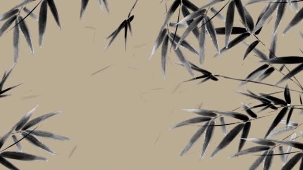 Bamboe Bladeren Silhouet Zachtjes Zwaaien Stromend Een Grijze Achtergrond Close — Stockvideo
