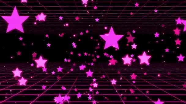 Bonitas Estrellas Púrpuras Moviéndose Fondo Negro Animación — Vídeos de Stock