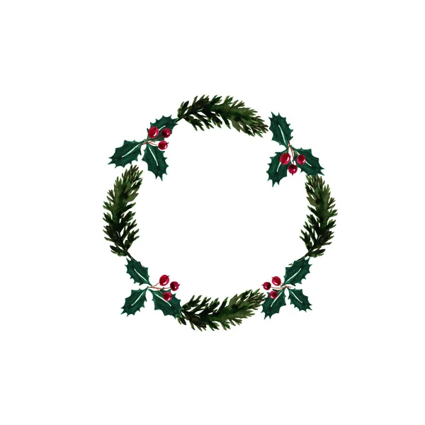 Christmas Wreath Christmas Tree Red Winter Berries Winter Wreath Painted — Stock Photo, Image