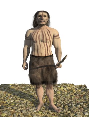 Digital illustration and 3d render of a Neandertal man clipart