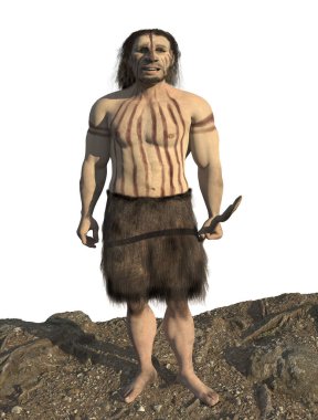 Dijital illüstrasyon ve 3d render bir Neandertal adam