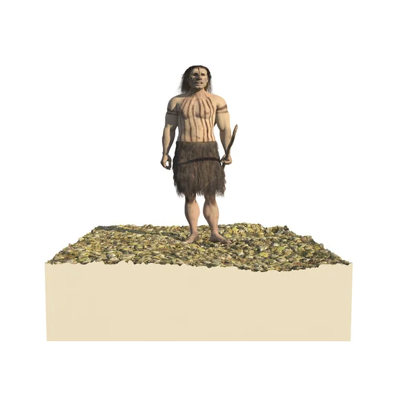Digital Illustration Och Render Neandertal Människan — Stockfoto