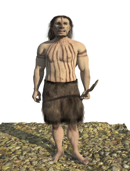 Dijital illüstrasyon ve 3d render bir Neandertal adam