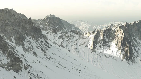 Renderização Montanhas Nevadas Imagem De Stock