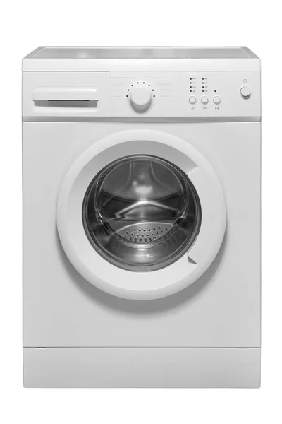 İzole kapalı bir kapak ile beyaz modern otomatik çamaşır makinesi