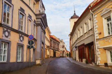 Litvanya - Vilnius başkentinde boş Caddesi'nin tuval üzerine resim