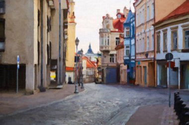 Boş ana turistik tuval üzerine Litvanya - Vilnius başkentte sokak boyama