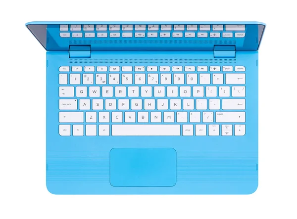 英語キーボード 上から見ると青いノート パソコン開いて — ストック写真