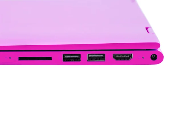 Del Modern Rosa Laptop Med Makt Med Två Usb Portar — Stockfoto