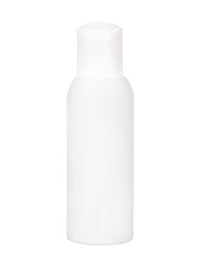 Beyaz, boş, antiseptik sprey şişesi. Beyaz bir kümeste izole edilmiş.