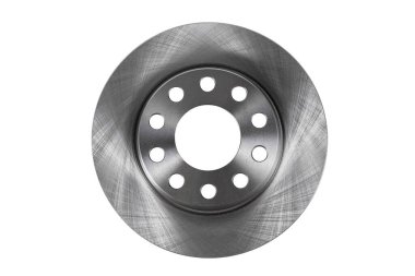 Beyaz bir arka grupta izole edilmiş yeni fren diski üst görünümü