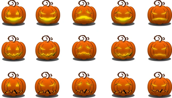 Set Van Halloween Pompoenen Witte Achtergrond Voor Halloween Ontwerp Vectorillustratie — Stockvector