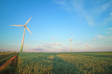 Güzel yaz kara saplı rüzgar türbinleri.
