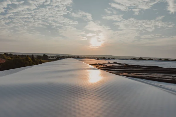 Water Resistant Tpo Membrane Positioned Roof Pvc Rubber Membrane Sky — Stock Photo, Image