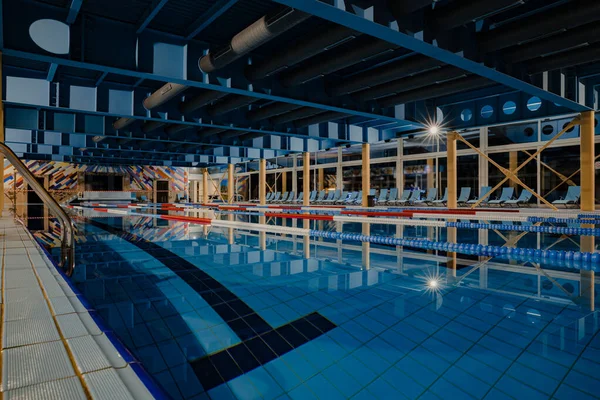Indoor competition swimming pool whit swim lanes.