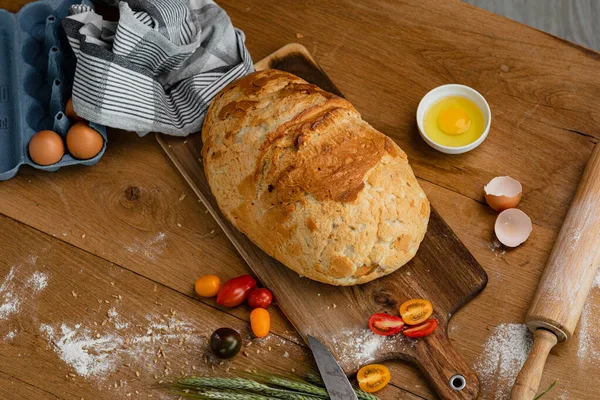 Bakery Gold Rustic Crusty Loaves Bread Still Life Captured Top — Stock Photo, Image