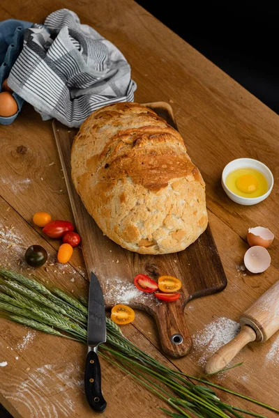 Bakery Gold Rustic Crusty Loaves Bread Still Life Captured Top — Stock Photo, Image