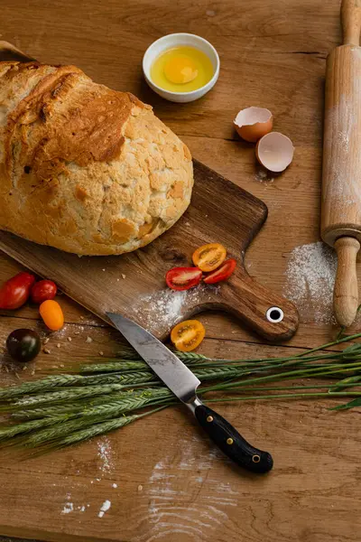 Bakery Gold Rustic Crusty Loaves Bread Still Life Captured Top — Stock Photo, Image