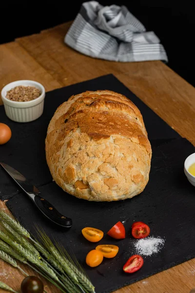 Bakery Gold Rustic Crusty Loaves Bread Still Life Captured Top — Stock Photo, Image